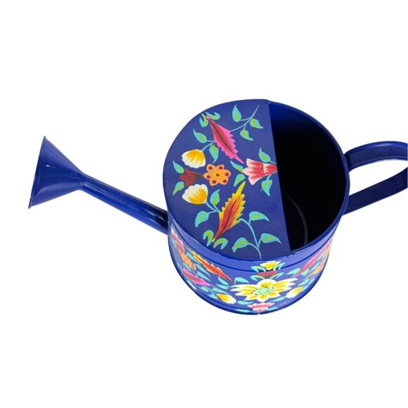 Jaipur In Bloom Floral Blue Metal Watering Can Garden Hand Painted Decorative - Picture 3 of 15